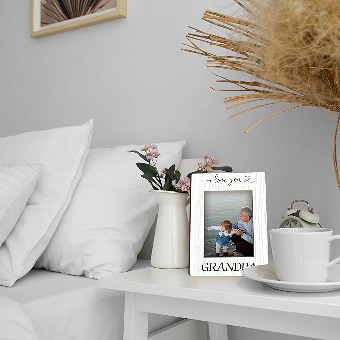 Gifts for Grandpa,“I Love You” Grandpa White Wood Picture Frame, Vertical Photo Frame, Thoughtful Gift for Family, Stylish Tabletop and Home Decor