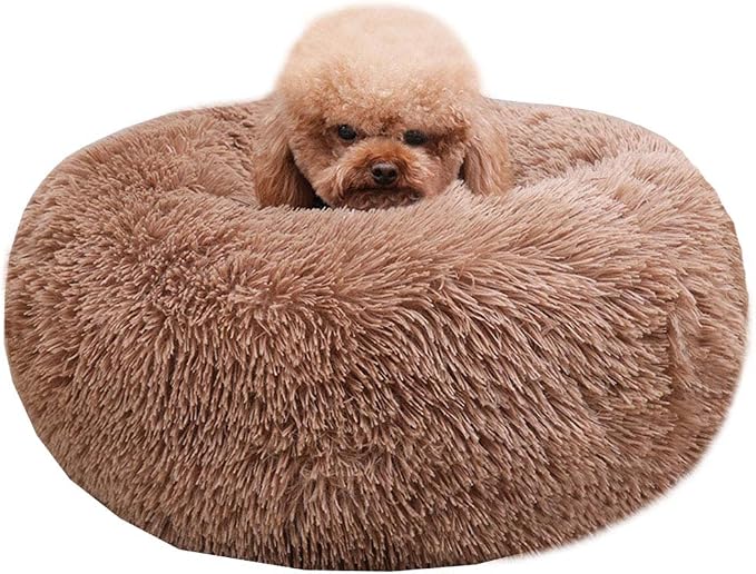 Dog Bed for Small Dogs & Cats, 24 Inch Medium Fluffy Washable Donut Bed | Plush Puppy Bed and Cat Bed for Pets up to 25 lb, High-Loft Polyester Fill with Water-Resistant Non-Skid Base for Indoor Use