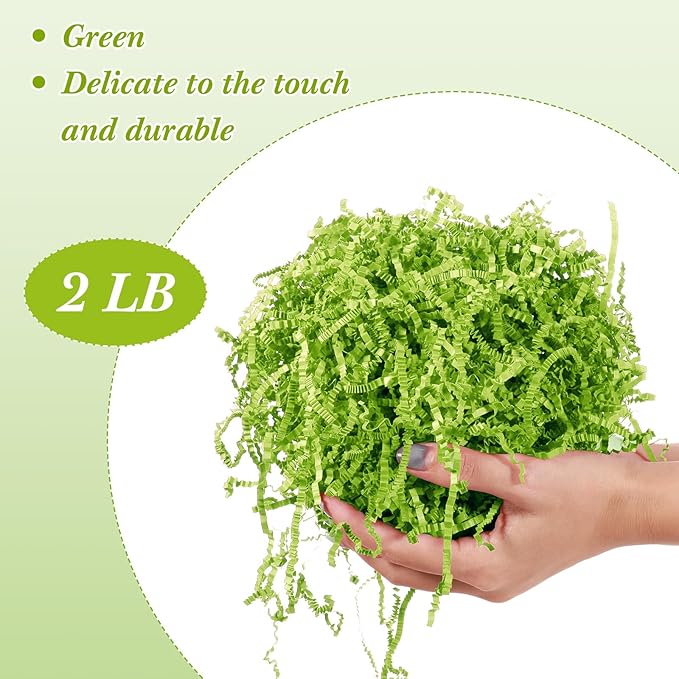 2LB Green Crinkle Cut Paper Shred Filler Shredded Paper for Gift Box for Graduation Wedding Christmas Birthday Wrapping Boxes Bags