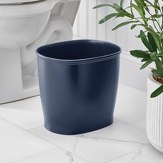 iDesign Slim Plastic Bathroom Trash Can, Small Garbage Bin for Bedroom, Office, Desk, Dorm, Navy Blue