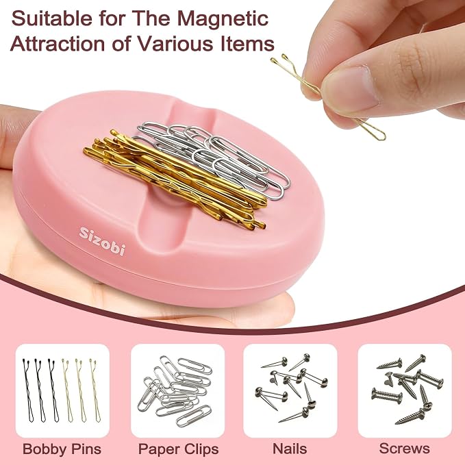 Sizobi Magnetic Bobby Pin Holder,Magnetic Pin Cushions for Sewing | (Pins Excluded) Securely Holds Metal Hair Clips & Paper Clip, Sewing Supplies,Needle Magnetic Quilting Pins Holder Organizer