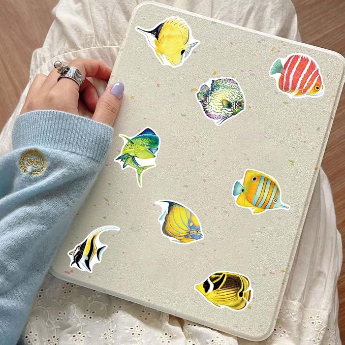 50PCS Fish Stickers, Cute Marine Organism Stickers for Kids Teens Adults, Vinyl Cartoon Colorful Saltwater Fish Decals Kawaii Marine Fish Sticker for Decor Water Bottles Laptops Guitar Scrapbook