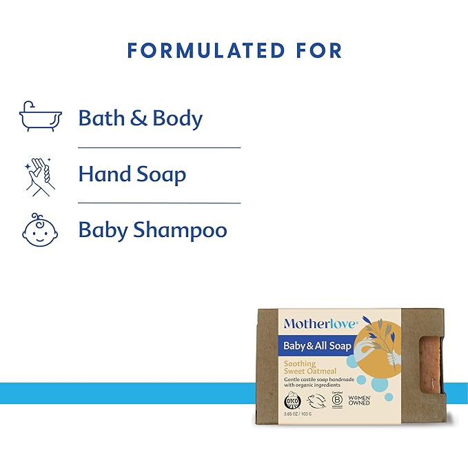 Motherlove Baby & All Soap (3 pack) Gentle Castile Soap Made with Organic Ingredients - Soothing Sweet Oatmeal