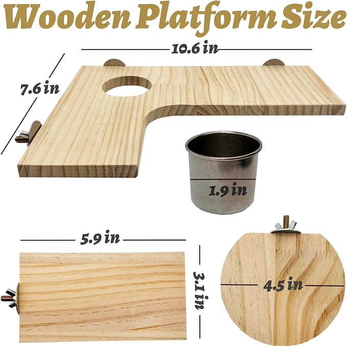 8 Pcs Wooden Hamster Cage Platform Set Wood Juvenile Chinchilla Shelves, Squirrel L-Shape Corner Ledge with Hole Cooling Standing Board Rat Cage Accessories for Gerbil Small Animal Climbing