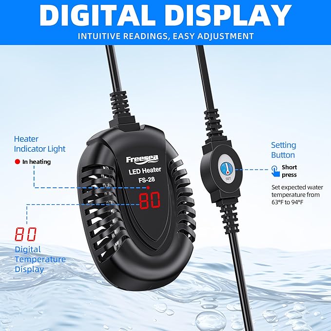 FREESEA Aquarium Fish Tank Heater: 75W Small Submersible Turtle Heater with Adjustable Temperature External Controller for Betta | Saltwater | Freshwater | 5-15 Gallon