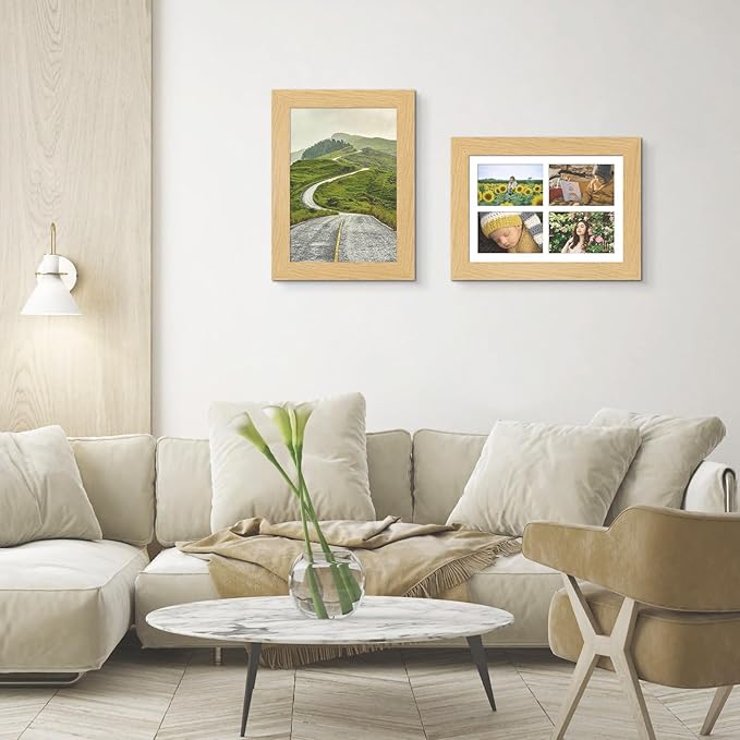 9x13 Picture Frame Display 4 opening 4X6 Picture Frame Collage,Multi Photo Frame with Mat,Plexiglass,Wall or Tabletop Decor,Natural Wood Grain