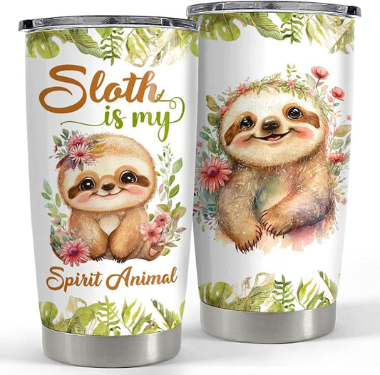 SANDJEST Sloth Tumbler 20oz Sloths Gifts for Women Girl Teen Gift for Birthday Christmas Stainless Steel Insulated Tumblers Coffee Travel Mug Cup