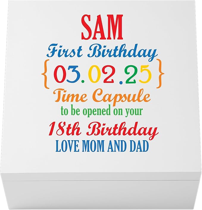 Let's Make Memories Personalized First Birthday Time Capsule - Baby Keepsake Box - Child's Memory Box - 12”Lx12”Wx6”H