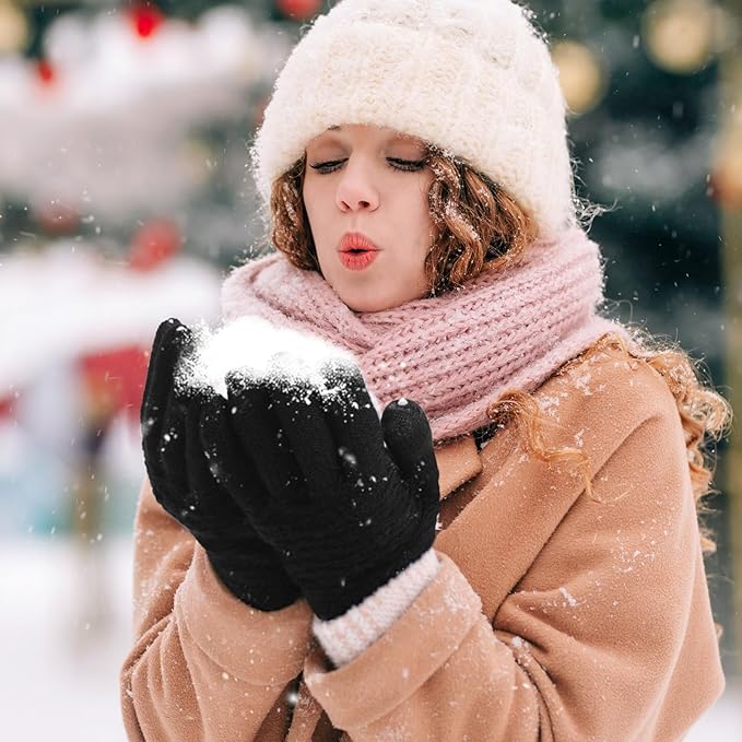 Trifabricy Winter Gloves for Women, Warm Fleece Lined Womens Gloves, Knit Glove for Women, Touchscreen Glove for Cold Weather