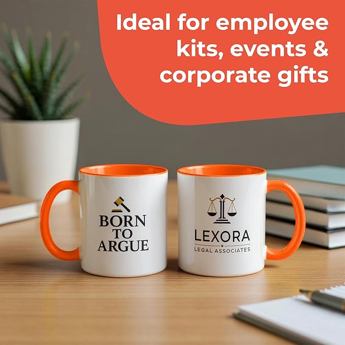 Personalized Mug, Custom Ceramic Mug with Photo and Text, 11oz, Pack of 100, Glossy Coffee Cup, Perfect for Christmas, Secret Santa or as Holiday Gift for Family or Friends, White/Orange