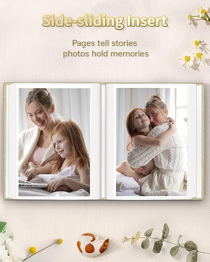 Photo Album 4x6 with 100 Pockets,Slip-in Picture Albums,Linen Cover Memory Book with Front Window,White Page Vertical Photo Book for Wedding,Family,Anniversare,Baby,Vacation