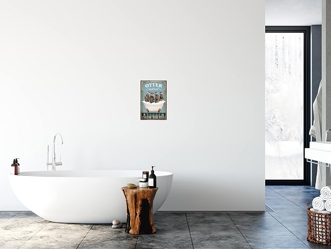 Funny Otter Decor Vintage Bathroom and Bathtub Metal Tin Sign Decor Otter Pet lovers Gift Farm Home Bar Bathroom Man Cave Retro Wall Art Poster Sign Accessories 8x12 In