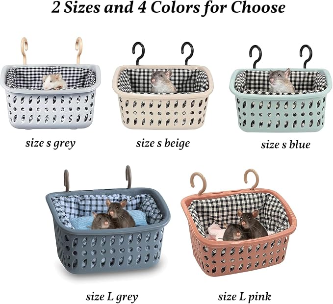 JWShang Rat Hammock for Cage - Small Animal Hanging Basket Bed with Sturdy Hooks, Cozy Pet Rat Cage Accessories for Guinea Pig Chinchilla Sugar Glider Ferret (Blue, L)