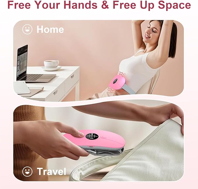Heating Pad for Period Cramps, 3 Heat Levels and 3 Massage Modes, Portable Heating Pad for Menstrual Cramps, Cordless Electric Period Belt Back Belly Heat Pad, Pink
