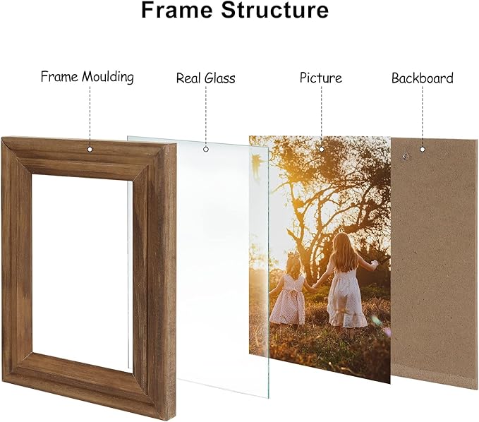 4x6 Double Hinged Picture Frame Folding Photo Frame Horizontal and Vertical in Distressed Farmhouse Wood Grain Pine Wood with Real Glass for Tabletop X2-MU-HS46