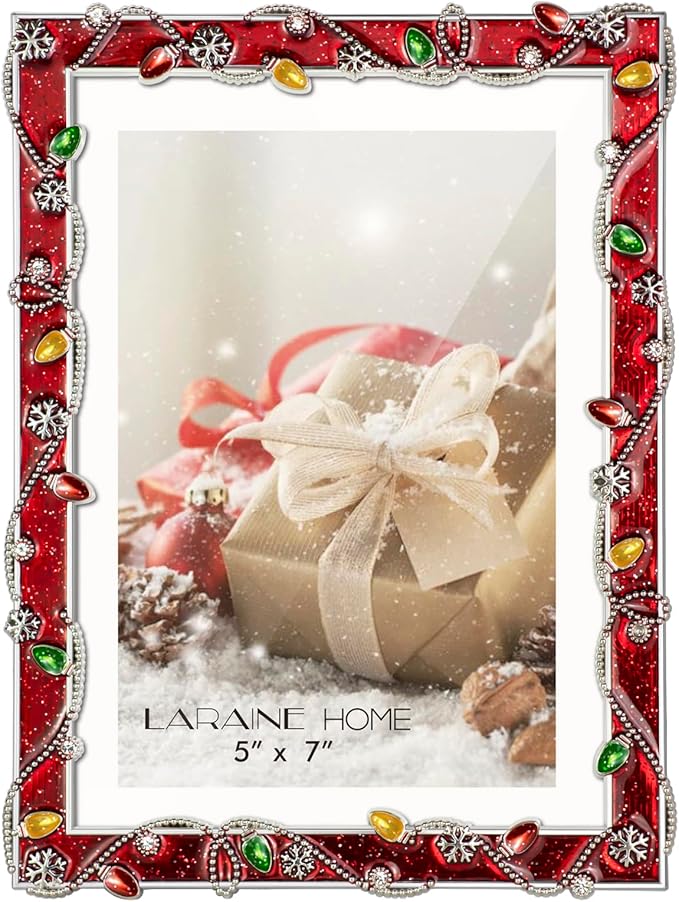 LARAINE 5x7 Picture Photo Frame Christmas Metal 2025 Christmas High Definition Display Pictures for Tabletop Home Decorative Holiday Gift (Red, 5x7)