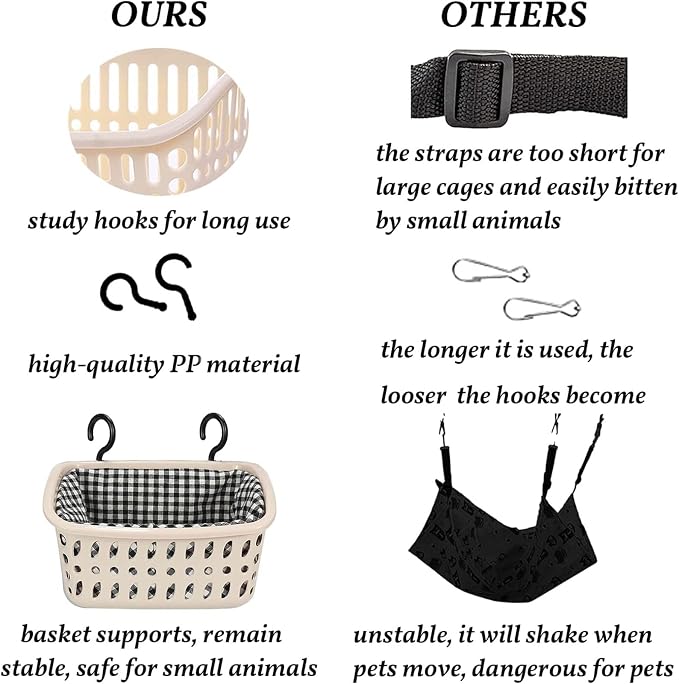 JWShang Rat Hammock for Cage, Chew Proof Hanging Basket Bed with Sturdy Hooks, Pet Cage Accessories, Safe Cozy Small Animal Rodent Hammock for Sugar Glider Mice Snuggling Sleeping