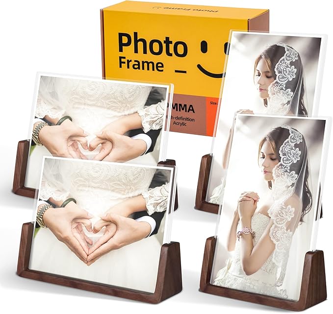 5x7 picture frames, Solid Rustic Wooden Photo Frames with Walnut Wood Base and High Definition Acrylic Glass Covers - 4 Pack for Tabletop or Desktop Display (5x7 inch, 4 Pack)