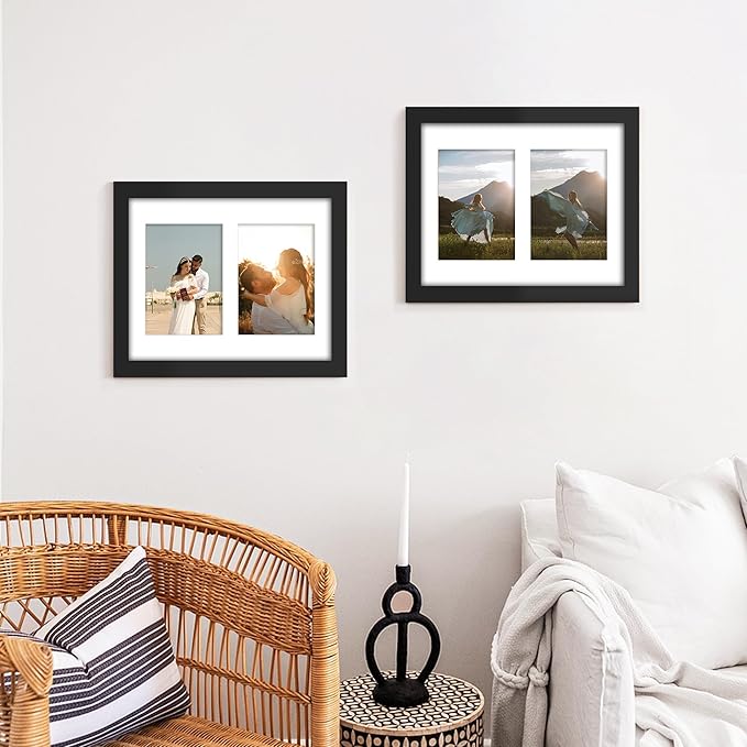 11x14 Picture Frame, 5x7 Collage Picture Frame, Displays Two 5x7 inch Photos, or 11x14 (Without Mat) Available for Wall Mount or Table Top Horizontal and Vertical Display, Black.