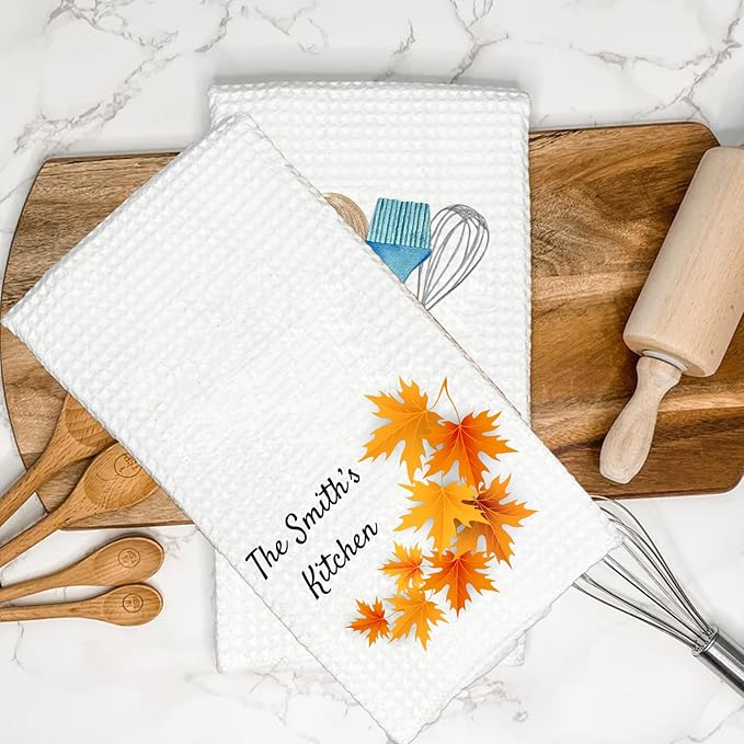 Custom Kitchen Towels Personalized Name Kitchen Towels Housewarming/Holiday/Birthday/Anniversaries Gift for Kitchen Decor Custom Waffle Dish Towel