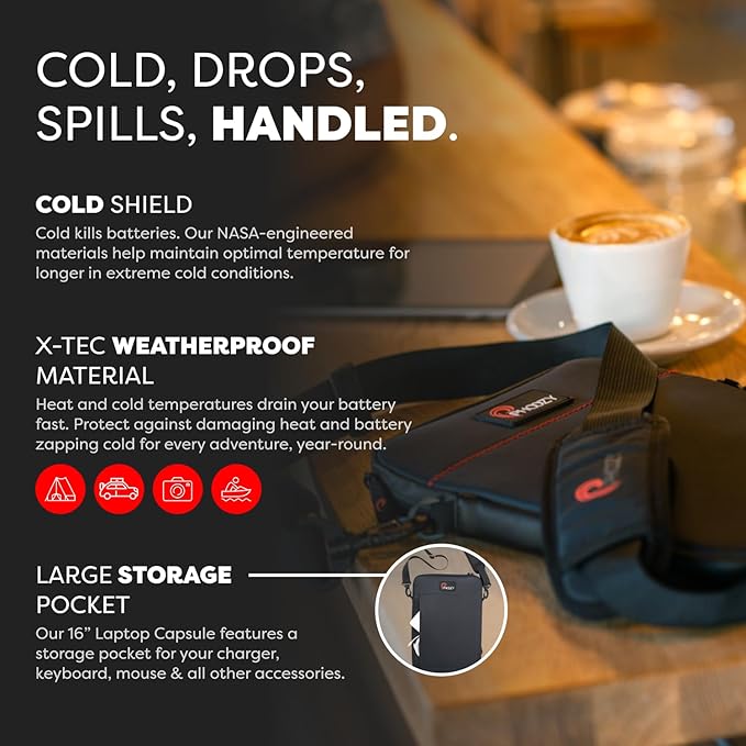 PHOOZY Insulated Thermal Sleeve for Laptops, iPads, MacBooks & Similar Sized Tablets or Laptops up to 16" - Patented NASA Thermal Technology Extends Battery Life in The Cold (Black)