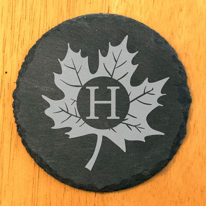Personalized Monogram Family Coasters, Natural Stone Set, Birthday, Wedding, Customized, Rustic - Round Slate - Set of 8