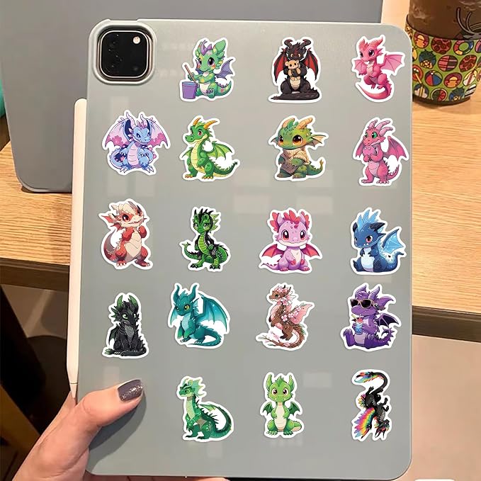50Pcs Dragon Sticker, Cute Stickers for Kids Teens Adults, Vinyl Cartoon Animals Decals Kawaii Sticker for Decor Water Bottles Laptops Guitar Scrapbook (Dragon)