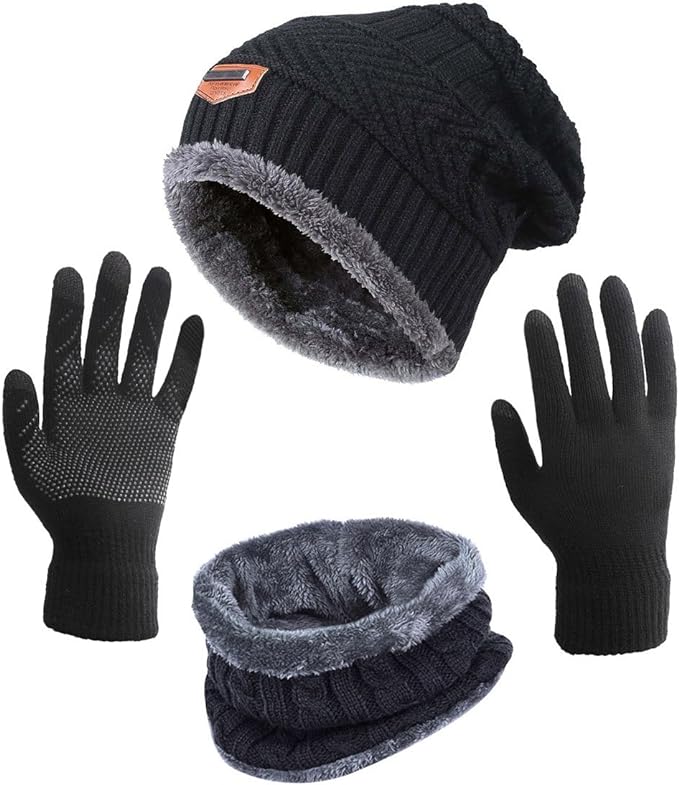 HINDAWI Winter Hat Scarf Gloves Slouchy Beanie Snow Knit Skull Cap Touch Screen Mittens Circle Scarves for Women Men