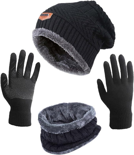 HINDAWI Winter Hat Scarf Gloves Slouchy Beanie Snow Knit Skull Cap Touch Screen Mittens Circle Scarves for Women Men