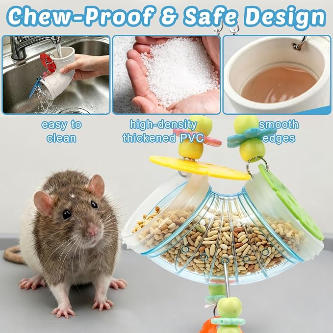Hypeety Rat Enrichment Toys Cage Accessories Chew Toy for Rat Parrot, Blue | Promotes natural foraging, reduces boredom, with wide opening, hanging slow feeder for treats, easy-clean, puzzle toy, blue