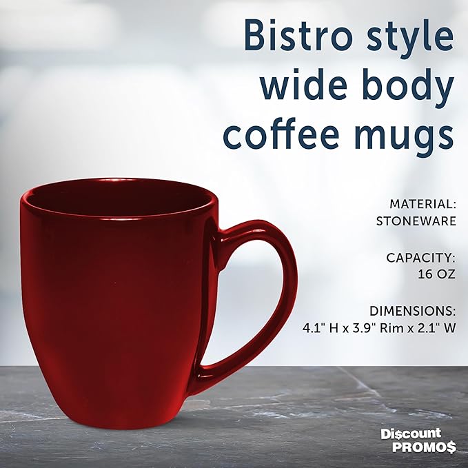 DISCOUNT PROMOS Large Coffee Cups 16 oz. Set of 10, Bulk Pack - Perfect for Tea, Espresso, Cappuccino, Hot Cocoa - Maroon