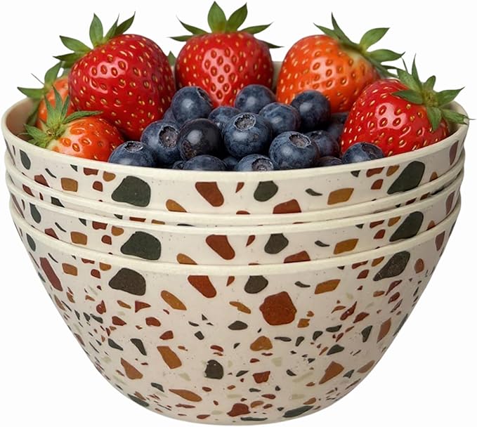 Bamboo Bowl Set of 4 – 6 Inch 20 oz Durable Deep Cereal and Snack Dishware for Kids and Toddlers – BPA Free, Dishwasher Safe, Lightweight Alternative to Plastic or Ceramic (Sunset)