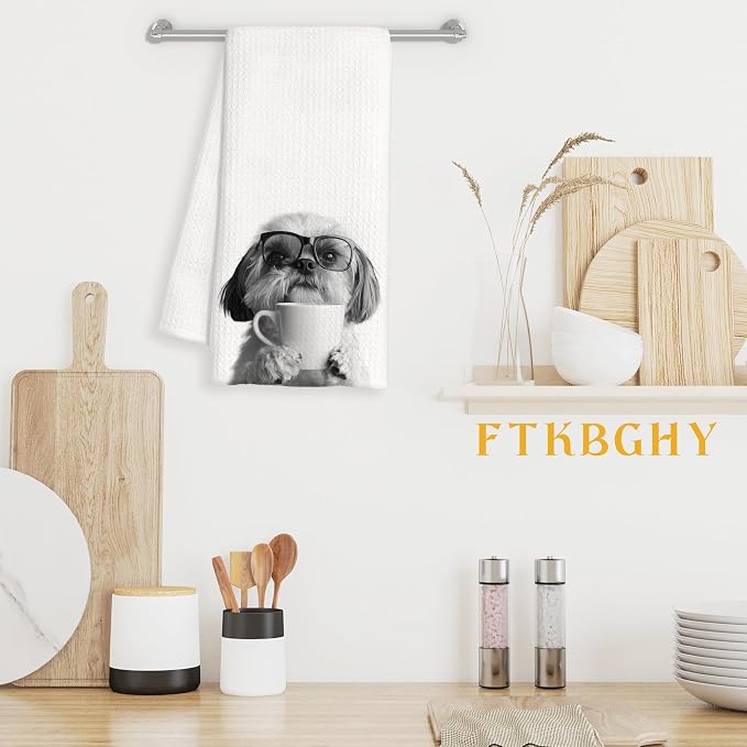Funny Shih Tzu Coffee Kitchen Towels, Shih Tzu Gifts for Women, Dog Mom Dad Lover Gifts Decorative Dish Hand Tea Towels for Kitchen Coffee Bar Decor, 16x24 Inch