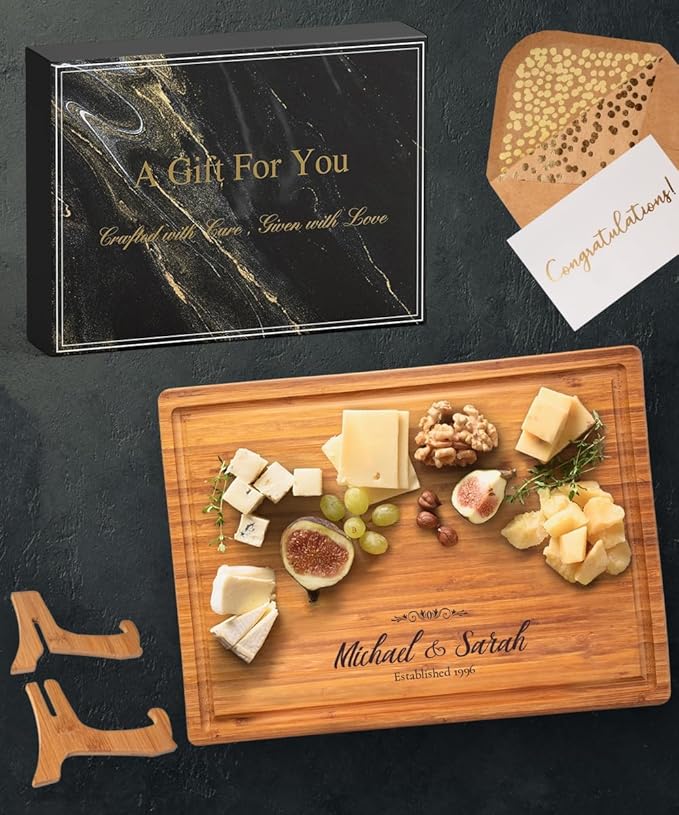 Personalized Cutting Board - Custom Engraved Wood Charcuterie Board Perfect for Wedding Gift, Mother's Day & Anniversary, With Gift Box & Stands - Small (8'' x 5'' x 0.75'')