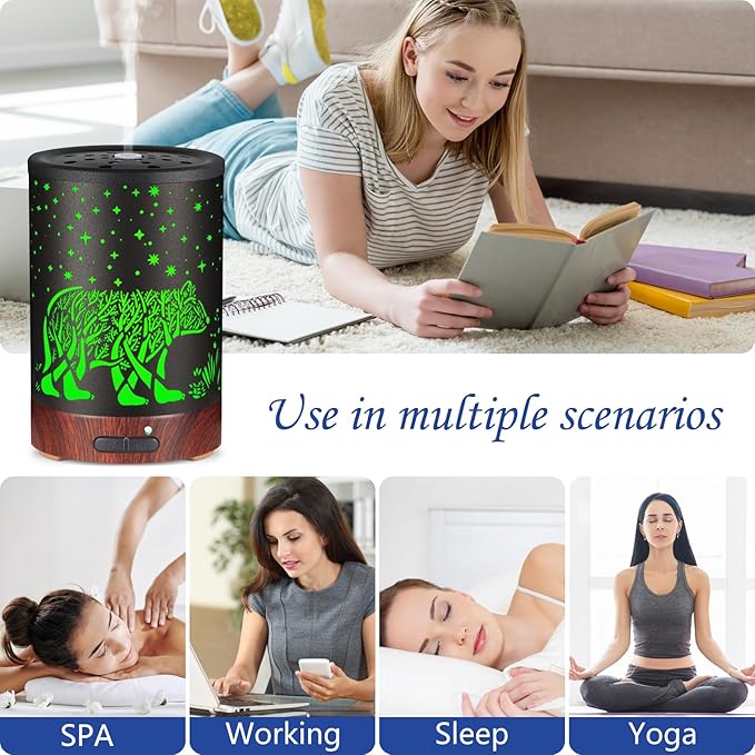 Essential Oil Diffuser- Aromatherapy Diffuser with7 Colors Light, and Auto-Off -Metal Cool Mist Humidifier for Home and Office（Polar Bear）…