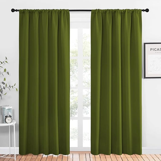 NICETOWN Window Curtains Blackout Drapes, Olive, 1 Pair, 52 by 84-Inch, Thermal Insulated Solid Rod Pocket Blackout Curtains/Draperies for Living Room