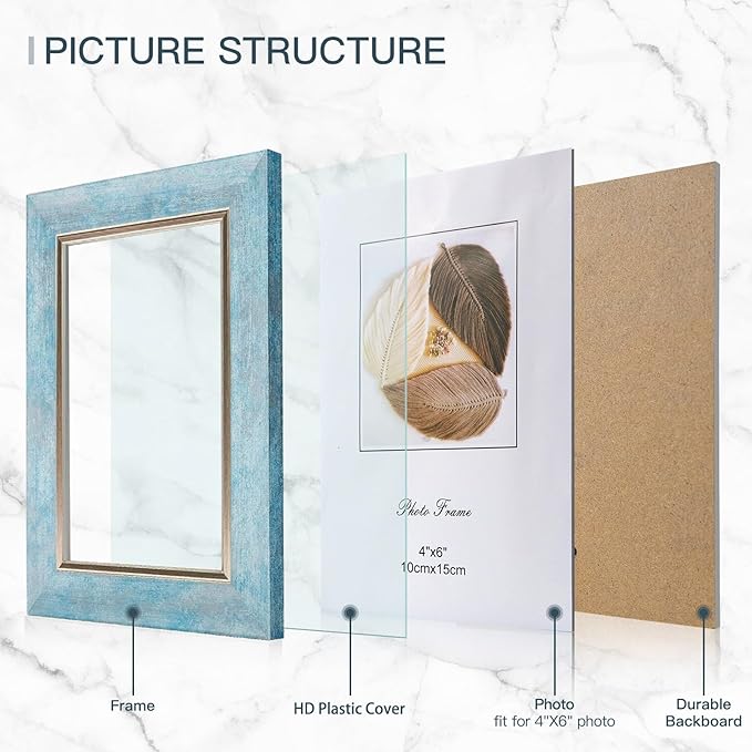 XUANLUO 4x6 Picture Frames Set of 4 Rustic Retro Photo Frame with HD Plastic Cover for Wall Mount and Tabletop Display Family Friends Wedding Gift