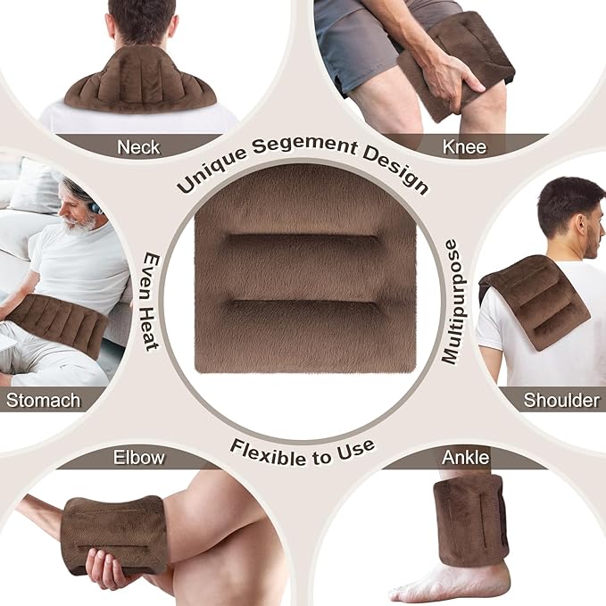 SuzziPad Microwave Heating Pad for Neck and Shoulder Back Discomfort, 7x16 Fatigue Soothing Heating Pad Microwavable, Moist Heat Pack, Unscented Hot Pack Microwavable for Aches, Sore Muscle, Brown
