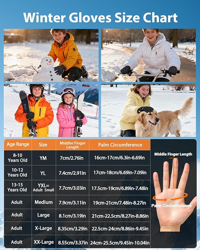 Pixel Panda Mens Winter Gloves Waterproof, Gloves for Cold Weather Extreme Women with 3M Thinsulate and Thick Plush Fleece