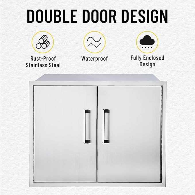 Stainless Steel Outdoor Kitchen Cabinet, Double Door Dry Storage Pantry for BBQ Island, Patio Grill Station, 30" W x 21" H x 21" D