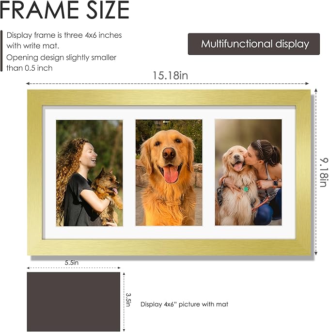 8x14 Collage Picture Frame 4x6 Collage Picture Frame Displays Three 4x6 inch Photos or 8x14 (Without Mat) for Available Horizontal Wall Mounting Display and Vertical Gold