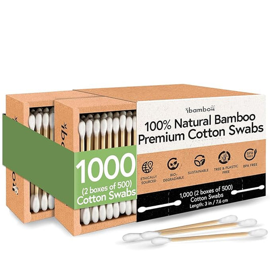 Ibambo 100% Bamboo Cotton Swabs (1000-Pack) | Double Tipped Organic Cotton Swabs for Ears | Biodegradable Beauty & Personal Care Items | FSC Certified & Hypoallergenic | For All Ages & Pets