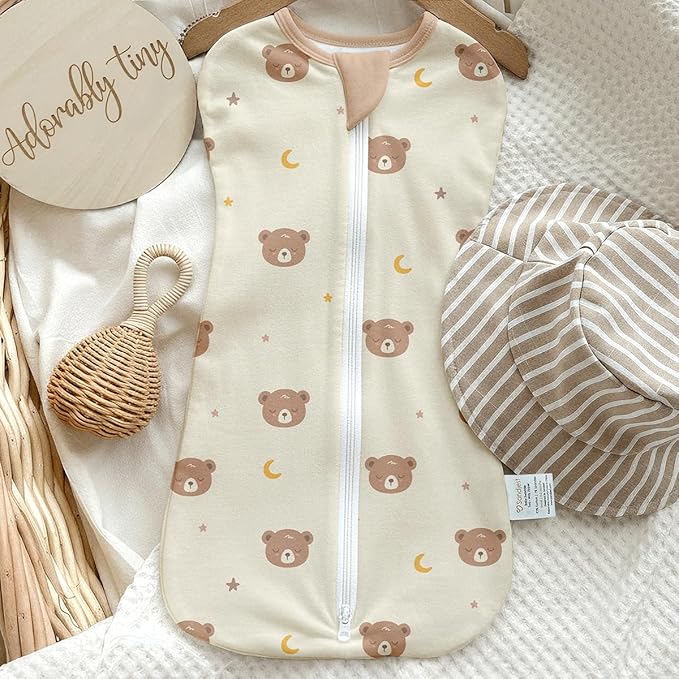 Baby Swaddle 0-2 Months, Cotton Arm-In Zipper Sleep Sack, Wearable Blankets Wrap for Newborn Infant Girls, Boys (Animal, Star Moon, Bear, Pack of 3)