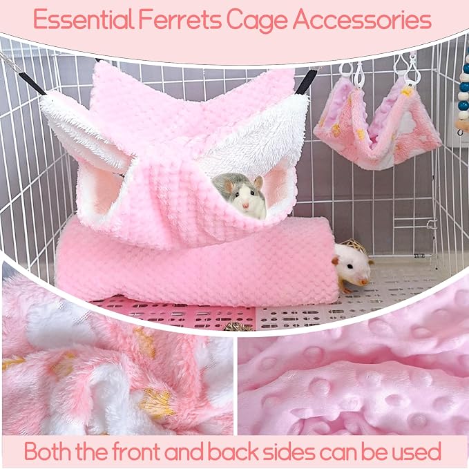 Hamiledyi Ferret Hammock 5 Pack Sugar Glider Climbing Ropes Toys Rat Hanging Tunnel Hammock Swing Squirrel Hideout Bed Cage Accessories for Mouse Hamster Small Animals