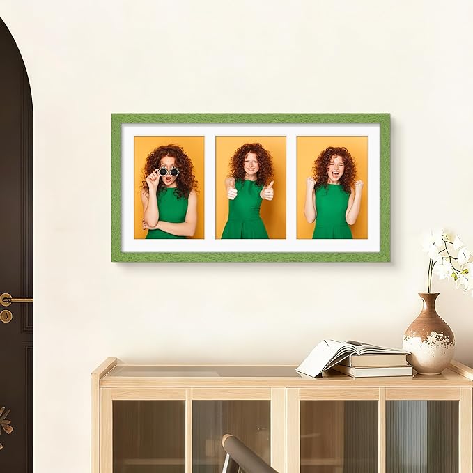 8x16 Collage Picture Frame 5x7 Collage Picture Frame Displays Three 5x7 inch Photos or 8x16 (Without Mat) for Available Horizontal Wall Mounting Display and Vertical Green