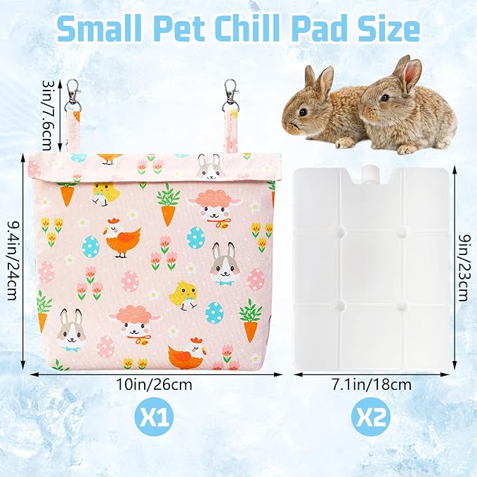 Rabbit Cooling Pouch with 2 Ice Boxes Small Animal Hanging Cooling Pad Set for Cage No Condensation Bunny Cooling Mat Washable Ice Bag for Guinea Pig Chinchilla (Style A)