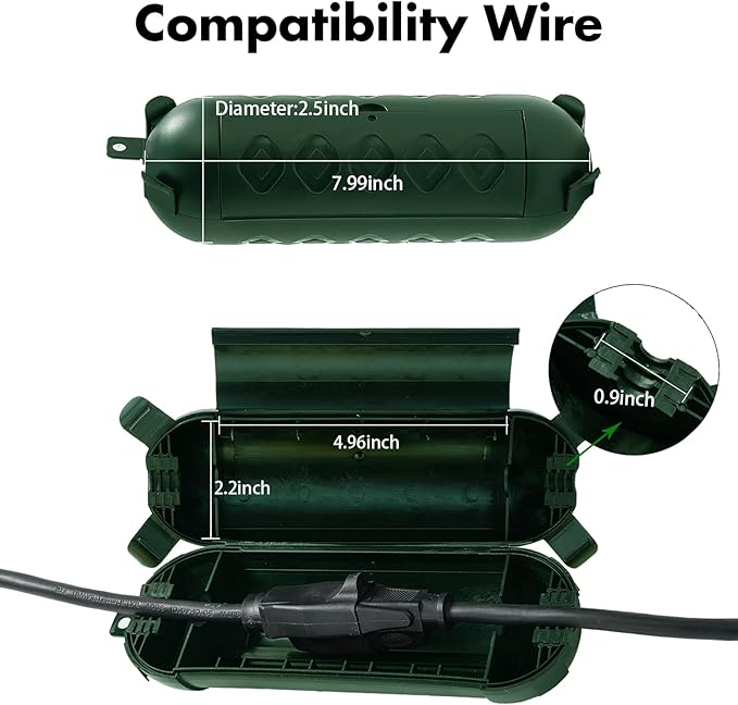 Outdoor Extension Cord Cover IP44 Waterproof, Weatherproof Extension Cord Protector Box for Outdoor Plug & Outlet, Ideal for Christmas Lights, Garden Tools, Patio, Green