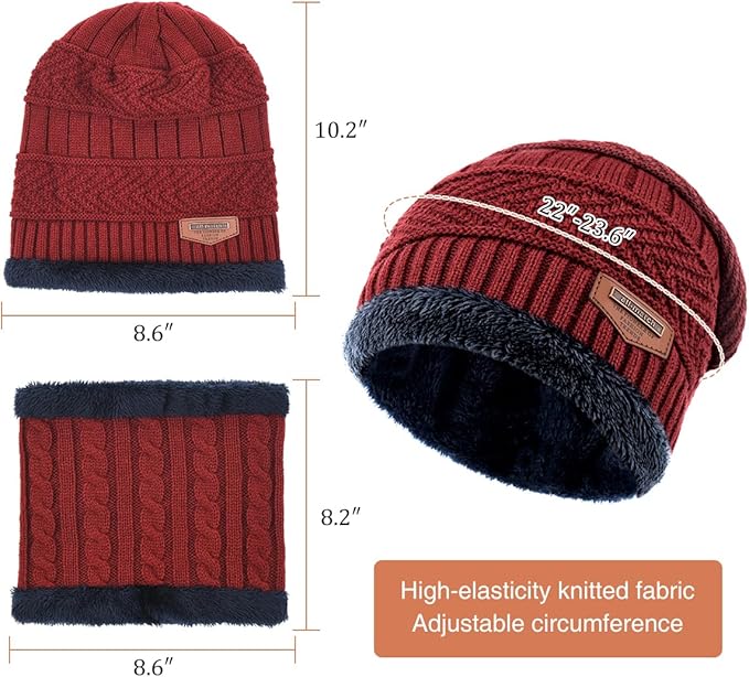 Winter Beanie Hat Scarf Glove Set for Women Snow Knit Thick Fleece Lined Ski Hat,Mens Warm Neck Warmer Touchscreen Mittens