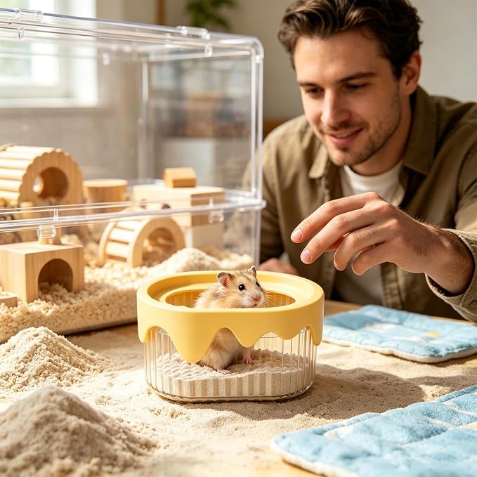 Hamster Sand Bath Box Animal Dust Shower Litter Toilet Tub | Small Animal Sand Bath Box for Chinchilla, Dwarf Hamster, Gerbil Guinea Hedgehog