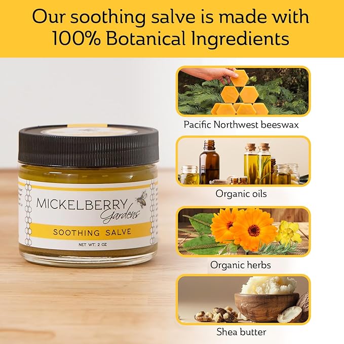 Mickelberry Gardens Soothing Skin Salve – Organic Herbal Balm with Calendula, Lavender & Beeswax – Natural Relief for Bug Bites, Scrapes & Irritations – All Skin Types – 2 oz